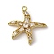 Brass Pendants, Cadmium Free & Nickel Free & Lead Free, Starfish, with Micro Pave Cubic Zirconia, Golden, 21.5x20x3.5mm, Hole: 1.4mm