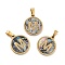 PVD Vacuum Plating 304 Stainless Steel with Paua Shell Pendants, Golden, Flat Round with Letter Charm, Letter.M, 18x16x1.5mm, Hole: 3x6mm