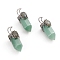 Natural Green Aventurine Pointed Big Pendants, with Gunmetal Tone Brass Pendant Bails and Natural Labradorite, Bullet, 52~54x20x22~23mm, Hole: 8x5mm