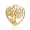 201 Stainless Steel Pendants, Heart with Tree, Golden, 15.5x15.5x1mm, Hole: 1.8mm