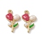 Alloy Enamel Pendants, Golden, Flower Charm, Indian Red, 19x11x4mm, Hole: 1.6mm