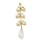 Brass Rhinestone Big Pendants, Cadmium Free & Lead Free, with ABS Imitation Pearl Beads, Leaf Charms, Golden, 50x12.5x4mm, Hole: 1.5mm