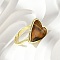 Heart Brass Natural Tiger Eye Finger Rings, Long-Lasting Plated, 20x18mm, Inner Diameter: 18mm
