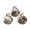 Natural Mexican Agate Pendants, Rack Plating Golden Plated Brass Half Round Charms, Cadmium Free & Lead Free, 28x22.5x10mm, Hole: 2x4mm