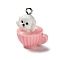 3D Opaque Resin Pendants, Dog with Cup Charms, with Platinum Tone Iron Loops, Pink, 22x17.5x14mm, Hole: 2mm