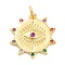 Rack Plating Brass Micro Pave Cubic Zirconia Pendants, Lead Free & Cadmium Free, Long-Lasting Plated, Sun with Evil Eye, Colorful, 17x2mm