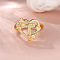 Heart with Flower Hollow Out Brass Finger Rings, Golden, Letter T, Inner Diameter: 17mm