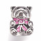 304 Stainless Steel Beads, with Enamel, Large Hole Beads, Bear, Pink, Antique Silver, 13x10x10mm, Hole: 5.5mm
