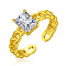 Golden Brass Micro Pave Cubic Zirconia Solitaire Ring, Cuff Rings, Rectangle, Clear, Wide: 4mm