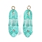 Transparent Resin Rhinestone Pendants, High-Heeled Shoes, with Golden Iron Loop, Cyan, 27.5x8.5x11mm, Hole: 1.8mm