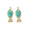 304 Stainless Steel Enamel Pendants, with Rhinestone, Real 18K Gold Plated, Fish Charms, Ion Plating(IP), Dark Cyan, 16x6x2mm, Hole: 1.2mm