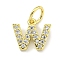 Letter Brass Micro Pave Clear Cubic Zirconia Pendants, Cadmium Free & Nickel Free & Lead Free, Jump Ring, Real 18K Gold Plated, Letter W, 8.5x10x1.8mm, Jump Ring: 5x0.9mm, Hole: 3.5mm