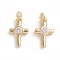 Brass Micro Pave Cubic Zirconia Tiny Cross Charms, with Jump Ring, Long-Lasting Plated, Clear, Golden, 12.5x7.8x2.2mm, Hole: 2.5mm
