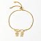 Brass Micro Pave Cubic Zirconia Box Chain Slider Bracelets, Boy & Girl & Infinity Love Charm Bracelet for Valentine's Day, Real 18K Gold Plated, Inner Diameter: 2-1/8~2-3/4 inch(5.5~7cm)
