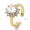 Rack Plating Brass Micro Pave Cubic Zirconia Cuff Rings, Long-Lasting Plated, Lead Free & Cadmium Free, Flower, Clear, adjustable