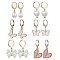 6 Pairs Glass & Alloy Enamel & Acrylic Hoop Earrings, Bowknot/Butterfly/Heart Hoop Earrings, Golden, Mixed Color, 21~30x8~18mm, 6pairs/set 