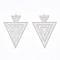 Rack Plating Brass Filigree Pendants, Long-Lasting Plated, Triangle, Nickel Free, Platinum, 42.5x29.5x0.4mm, Hole: 1~1.2mm