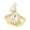 Alloy Rhinestone Pendants, with ABS Plastic Imitation Pearl Beads, Rack Plating, Cadmium Free & Nickel Free & Lead Free, Ginkgo Leaf, Golden, 21x17.5x5.5mm, Hole: 1.2mm