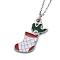 304 Stainless Steel Pendant Necklaces, for Christmas, with Enamel and Rhinestone, Christmas Stocking, Colorful, Stainless Steel Color, 19-3/4 inch(50cm)
