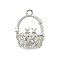 Brass Charms, Cadmium Free & Nickel Free & Lead Free, Woven Basket, with Cubic Zirconia, Real Platinum Plated, 14x11x7.5mm, Hole: 1.2mm