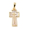Brass Pave Natural White Shell Pendants, Religion Cross Charms, Long-Lasting Plated, Lead Free & Cadmium Free, Rack Plating, Real 18K Gold Plated, 20x10.5x2mm, Hole: 3.5x6mm