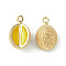 Brass Enamel Charms, Imitation Fruit, Light Gold, Durian Charm, Gold, 14x9x6mm, Hole: 1.2mm
