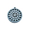 Wood Pendants, for Earring Jewelry Making, Flat Round with Flower, Steel Blue, 28mm