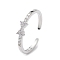 Clear Cubic Zirconia Bowknot Open Cuff Ring, Brass Jewelry for Women, Cadmium Free & Lead Free, Platinum, US Size 7 1/4(17.5mm)