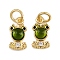 Brass Micro Pave Cubic Zirconia Pendants, Frog Charms, with Enamel, with Jump Ring, Rack Plating, Long-Lasting Plated, Lead Free & Cadmium Free, Real 18K Gold Plated, 12x6.5x2mm, Hole: 3.5mm
