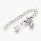 Tarnish Resistant 201 Stainless Steel Chain Extender, Soldered, with Cord Ends and Lobster Claw Claspss, Stainless Steel Color, 30mm long, Lobster: 10x7x3.5mm, Cord End: 8x2.5x2.5mm, 2mm Inner Diameter, Chain Extenders: 48~50mm