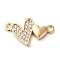 Brass Micro Pave Clear Cubic Zirconia Connector Charms, Cadmium Free & Nickel Free & Lead Free, Double Heart Links, Real 18K Gold Plated, 10x18x2mm, Hole: 1.4mm