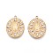 304 Stainless Steel Micro Pave Cubic Zirconia Pendants, Hamsa Hand/Hand of Fatima/Hand of Miriam & Oval, Real 14K Gold Plated, 27x20x2.5mm, Hole: 1.8mm