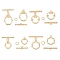 8Set 4 Style Brass Toggle Clasps, with Jump Rings, for DIY Jewelry Making, Real 18K Gold Plated, Hexagon: 16x12x1.5mm, Bar: 21x4.5x1.5mm, Hole: 1.2mm, 4 style, 2set/style, 8set
