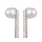 Natural Pearl Ear Studs, with Sterling Silver Micro Pave Cubic Zirconia Findings, Round, Platinum, 14.5x7.5mm