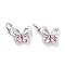Brass Micro Pave Cubic Zirconia Pendants, Cadmium Free & Nickel Free & Lead Free, Butterfly, with Jump Ring, Platinum, Pink, 12x11x4mm, Hole: 3.5mm