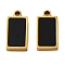 304 Stainless Steel Enamel Charms, Rectangle Charm, Golden, Ion Plating(IP), Black, 12x6x2mm, Hole: 1.2mm