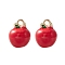 2pcs Brass Enamel Charms, Imitation Fruit, Light Gold, Apple Charm, Red, 12.5x10mm, Hole: 1.6mm