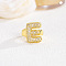 Brass Micro Pave Clear Cubic Zirconia Cuff Rings, Golden, Letter E, Inner Diameter: Adjustable