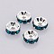 Brass Grade A Rhinestone Spacer Beads, Straight Flange, Rondelle, Silver, Blue Zircon, 6mm, Hole: 1mm
