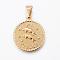 Real 18K Gold Plated 304 Stainless Steel Pendants, Flat Round with Twelve Constellation/Zodiac Sign, Pisces, 29x25x3.2mm, Hole: 9x4.5mm