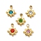 Star 304 Stainless Steel Rhinestone Charms, Ion Plating(IP), Real 14K Gold Plated, Mixed Color, 8x6.5x2mm, Hole: 1.2mm