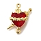 Brass FireBrick Cubic Zirconia Rose Heart with Sword Connector Charms, Cadmium Free & Lead Free, Real 16K Gold Plated, 20x16.5x8.5mm, Hole: 1.4mm