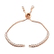 Brass Pave Clear Cubic Zirconia Square Slider Bracelet Making, Real 18K Gold Plated, 18.5~19cm, Hole: 1.8mm