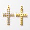 Latin Cross Brass Micro Pave Cubic Zirconia Pendants, Lead Free & Nickel Free, Golden, 23.5x14x2mm, Hole: 3x2mm