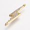 Brass Micro Pave Cubic Zirconia Links, Clear, Lightning Bolt, Golden, 6x27x3mm, Hole: 1mm