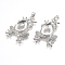 Alloy Pendant Cabochon Open Back Settings, Frog, Platinum, Teardrop Tray: 18x13mm, 46x29x6mm, Hole: 5x6mm