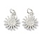 Brass Cubic Zirconia Charms, with Jump Ring, Long-Lasting Plated, Lead Free & Cadmium Free, Sun, Real Platinum Plated, 13x11x1.8mm