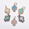 Brass Micro Pave Cubic Zirconia Pendants, with Synthetic Opal, Cross, Mixed Color, 16x12x2mm, Hole: 4mm