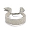 Word Love Is All Polycotton(Polyester Cotton) Braided Bracelet with Tassel Charm, Flat Adjustable Wide Wristband for Couple, Antique White, Inner Diameter: 2~3-1/8 inch(5~8cm)
