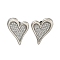 Heart Brass Pave Clear Cubic Zirconia Stud Earrings for Women, Platinum, 18x14mm